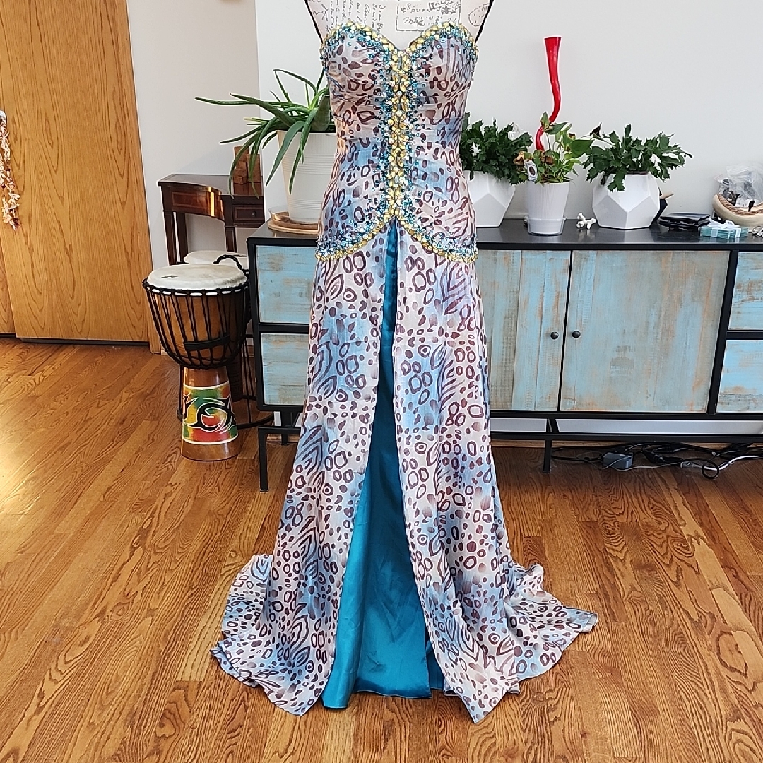 New - Studio 17 Strapless Leopard Print And Beaded Prom Gown
